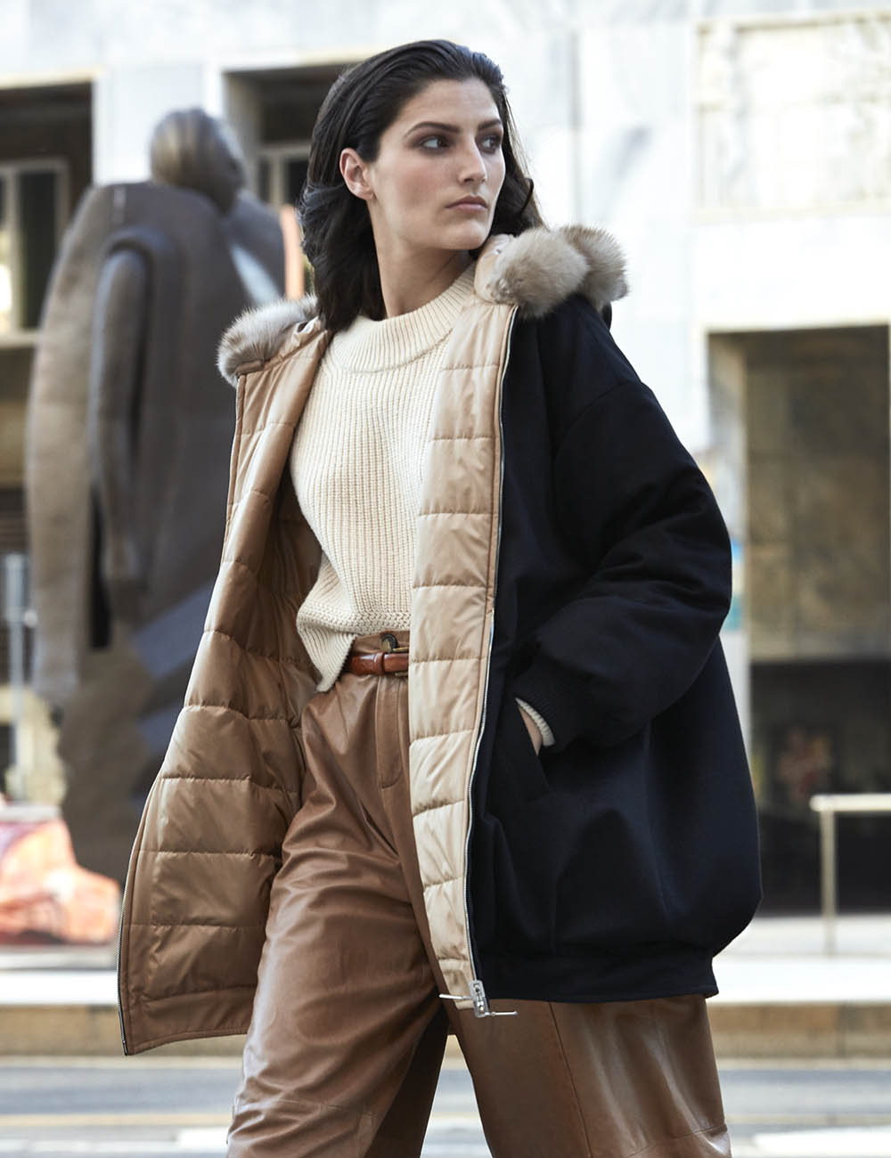 Giacca donna eco pelliccia cappuccio giacchetto giubbino double face nuova H-803 